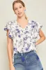 Umgee Full Size Floral Print Tassel Tie Neck Scalloped Sleeve Blouse Plus Size sold by Charming Charlie