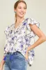 Umgee Full Size Floral Print Tassel Tie Neck Scalloped Sleeve Blouse Plus Size sold by Charming Charlie
