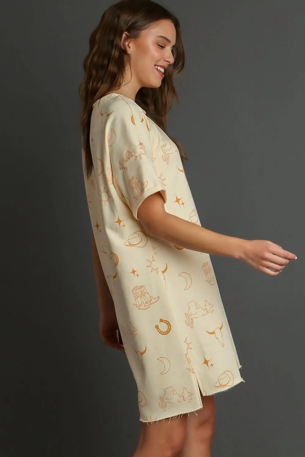 Umgee Full Size French Terry Short Sleeve Round Neck Dress Plus Size sold by Charming Charlie product image thumbnail 3