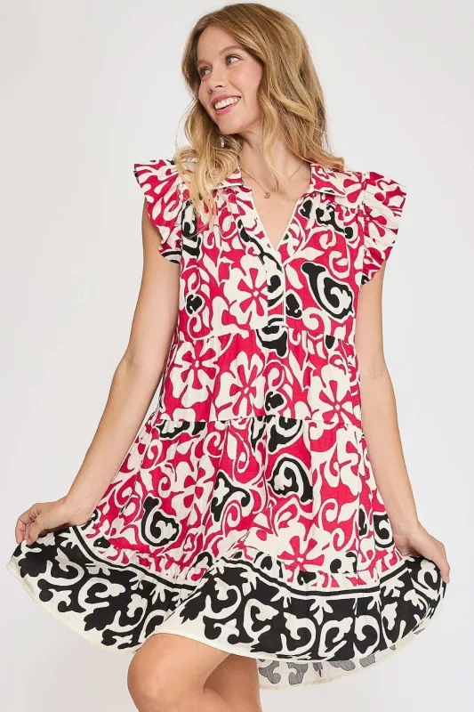 Umgee Floral Ruffled Cap Sleeve Tiered Dress sold by Charming Charlie