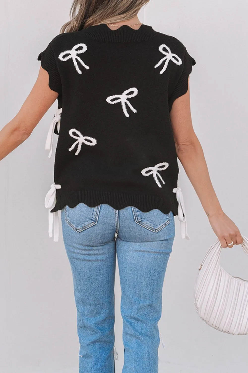 Bow Side Ties Scalloped Hem Cap Sleeve Sweater sold by Charming Charlie product image thumbnail 5