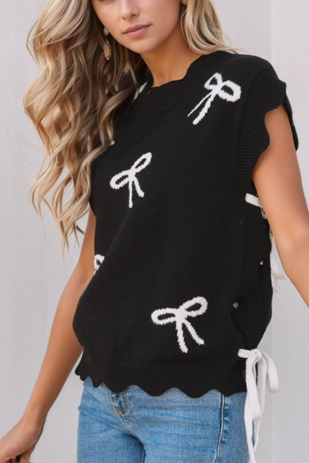 Bow Side Ties Scalloped Hem Cap Sleeve Sweater sold by Charming Charlie product image thumbnail 2