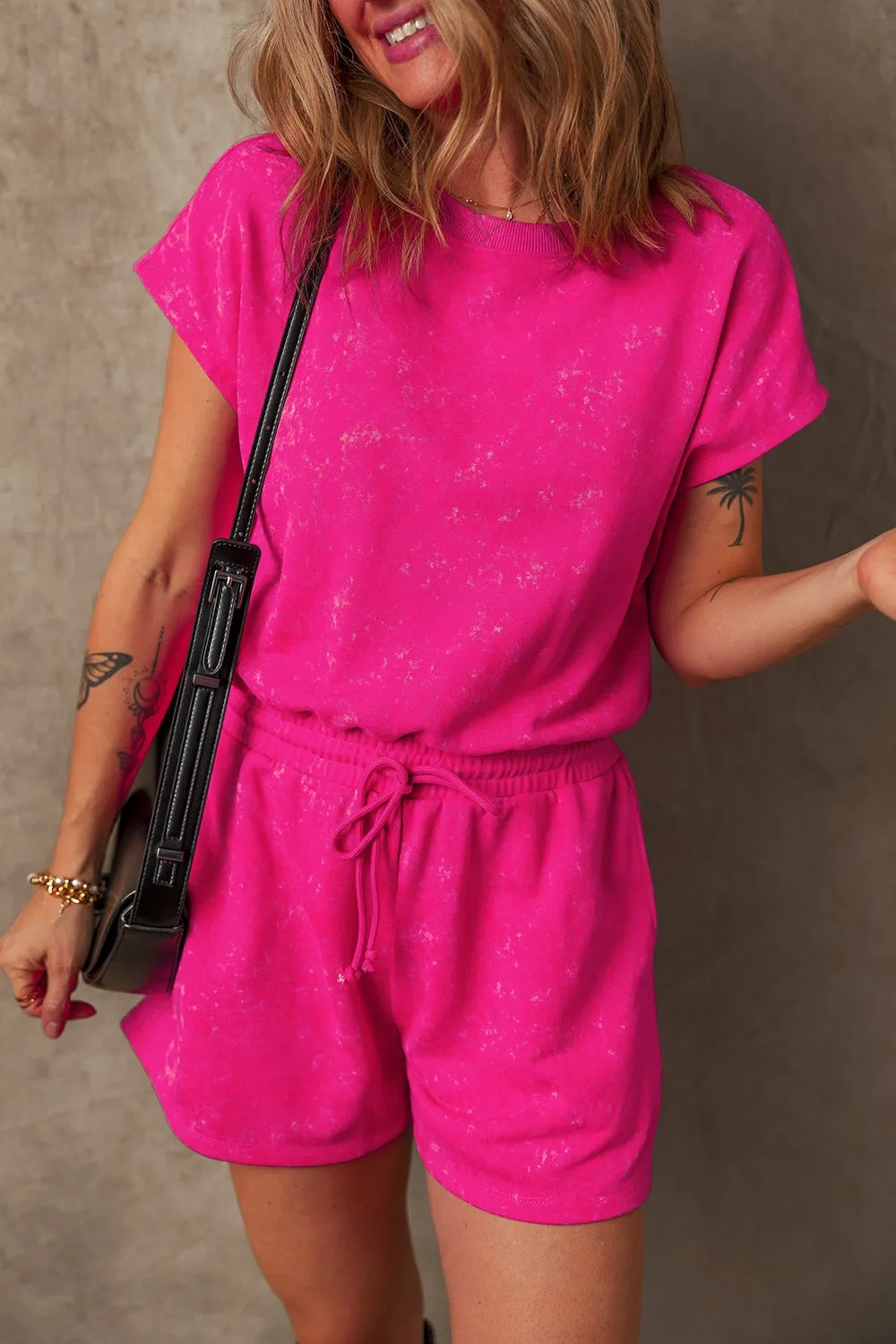 Mineral Wash Hollow Out Back Drawstring Waist Romper sold by Charming Charlie product image thumbnail 3