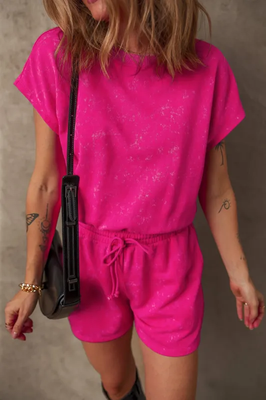 Mineral Wash Hollow Out Back Drawstring Waist Romper sold by Charming Charlie