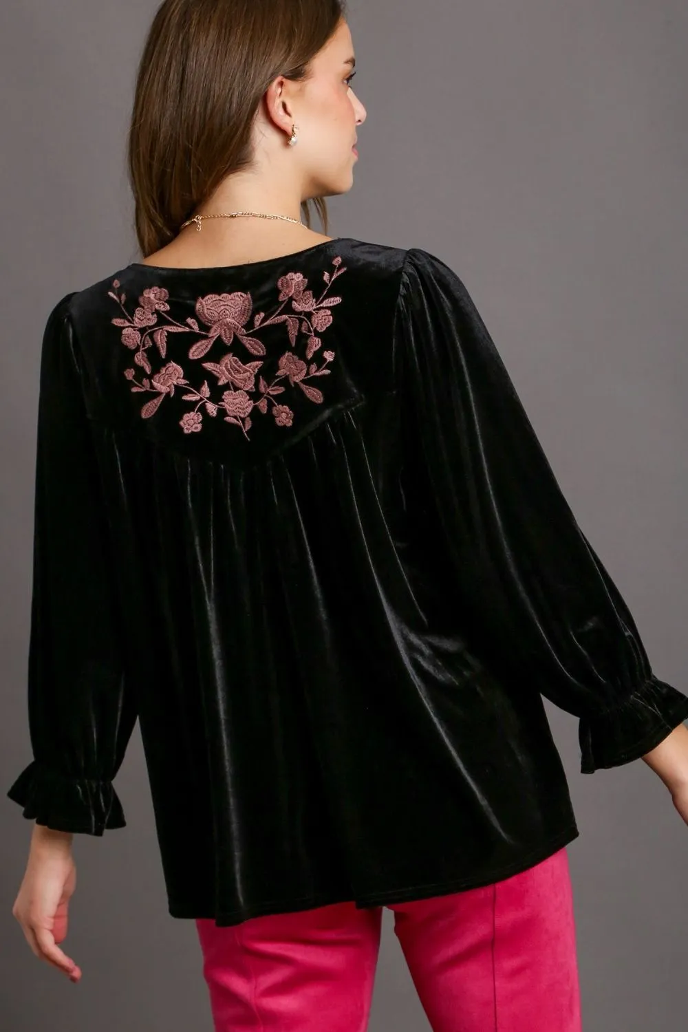Umgee Full Size Velvet Embroidery Flounce Sleeve Top Plus Size sold by Charming Charlie product image thumbnail 3
