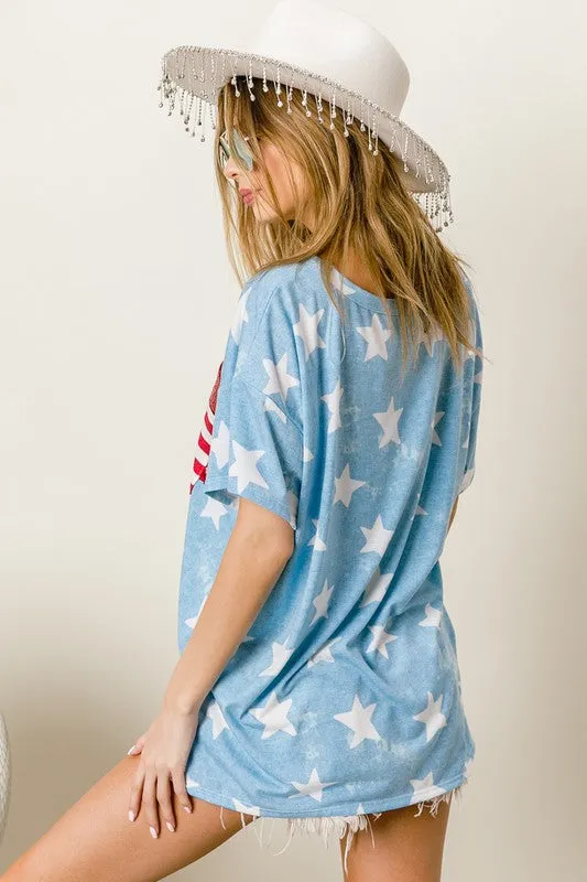 BiBi Star Print Sequin V-Neck Short Sleeve T-Shirt sold by Charming Charlie product image thumbnail 4