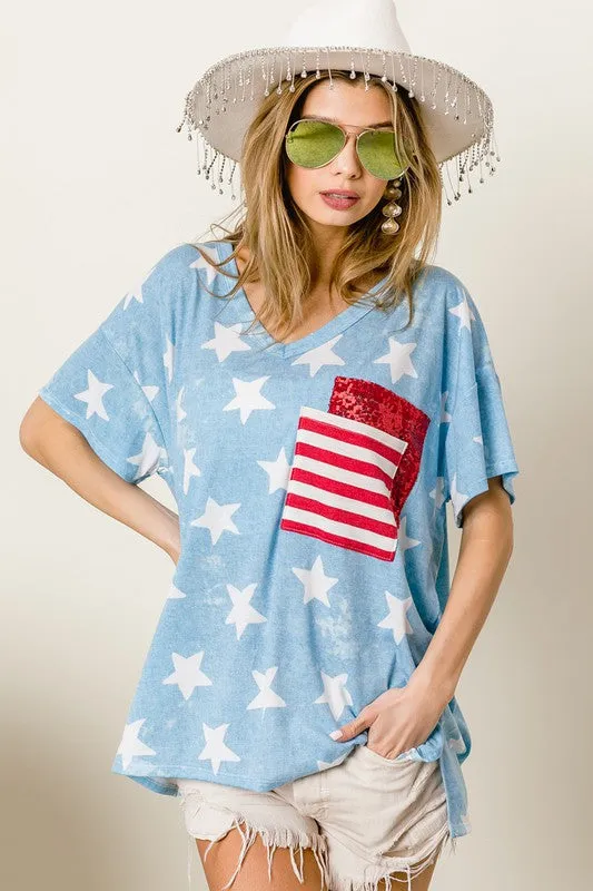 BiBi Star Print Sequin V-Neck Short Sleeve T-Shirt sold by Charming Charlie product image thumbnail 3