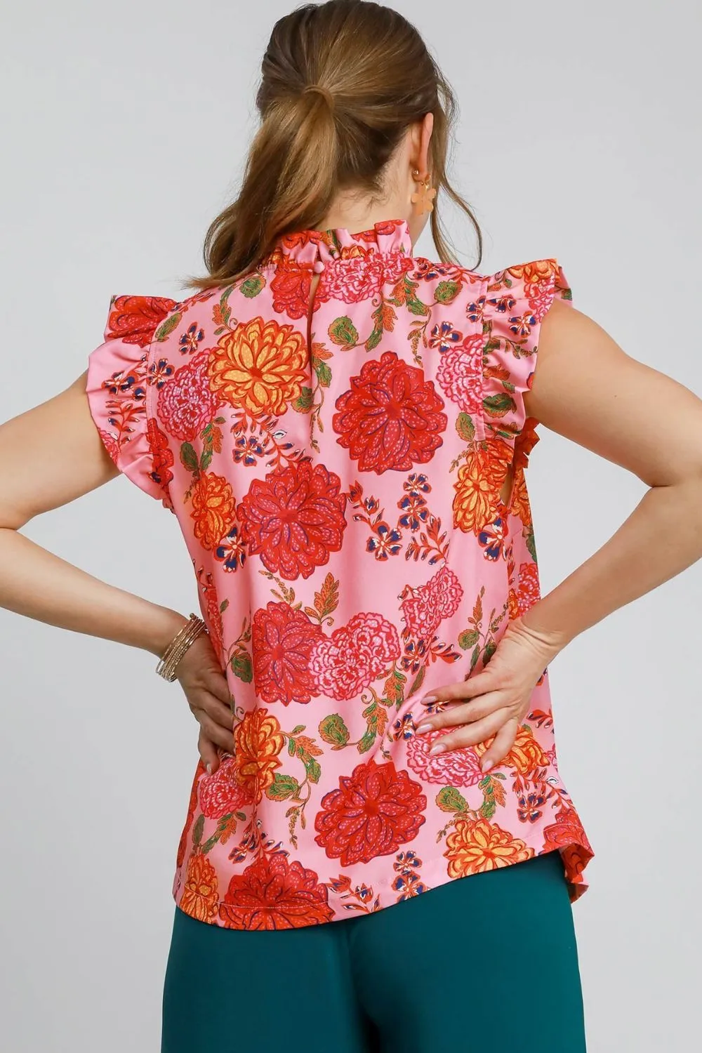 Umgee Full Size Floral Print Ruffled Cap Sleeve Blouse Plus Size sold by Charming Charlie product image thumbnail 3