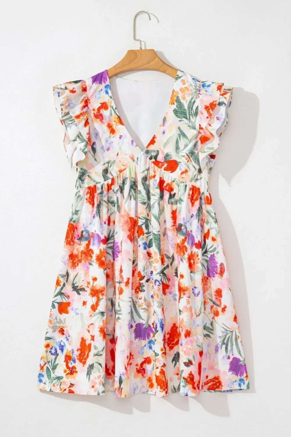 Floral Double Ruffle Sleeve V Neck Mini Dress sold by Charming Charlie product image thumbnail 5