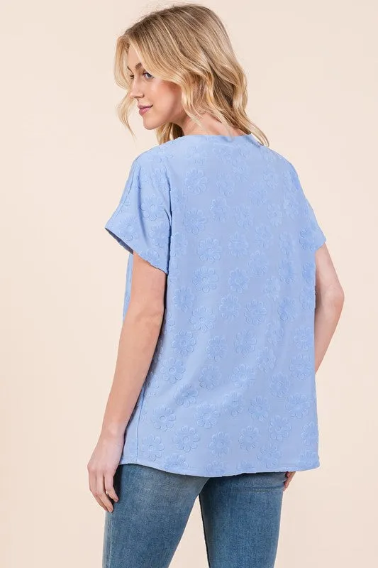 BOMBOM Textured Floral Pattern Short Sleeve T-Shirt sold by Charming Charlie product image thumbnail 4