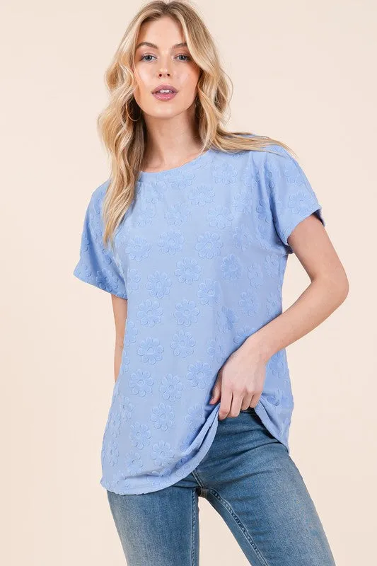 BOMBOM Textured Floral Pattern Short Sleeve T-Shirt sold by Charming Charlie product image thumbnail 2