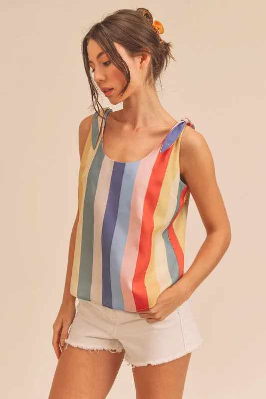 Aemi + Co Contrast Striped Scoop Neck Tie Shoulder Tank sold by Charming Charlie product image thumbnail 4
