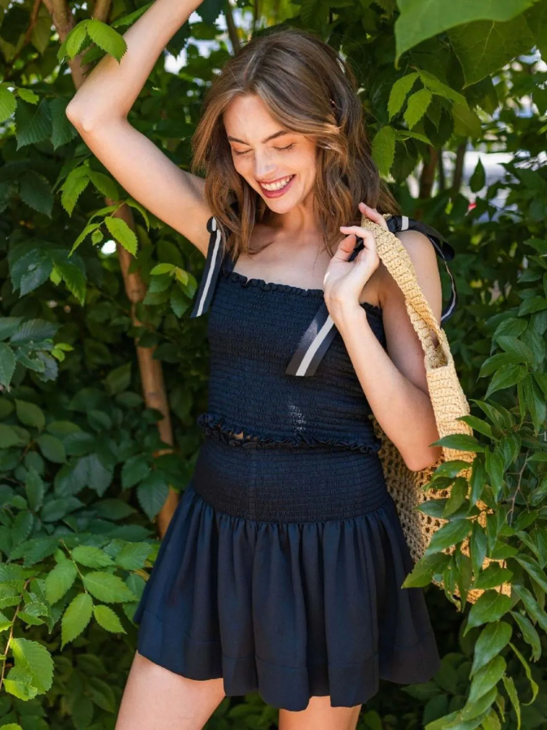 Smocked Tie Shoulder Top and Mini Skirt Set sold by Charming Charlie product image thumbnail 3