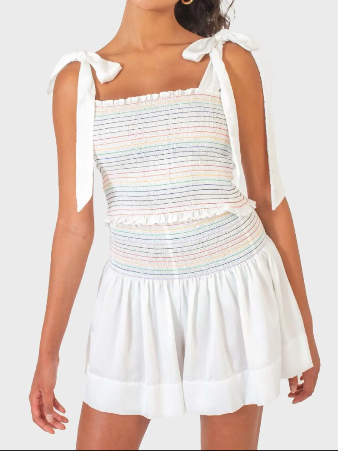 Smocked Tie Shoulder Cami and Shorts Set sold by Charming Charlie product image thumbnail 3