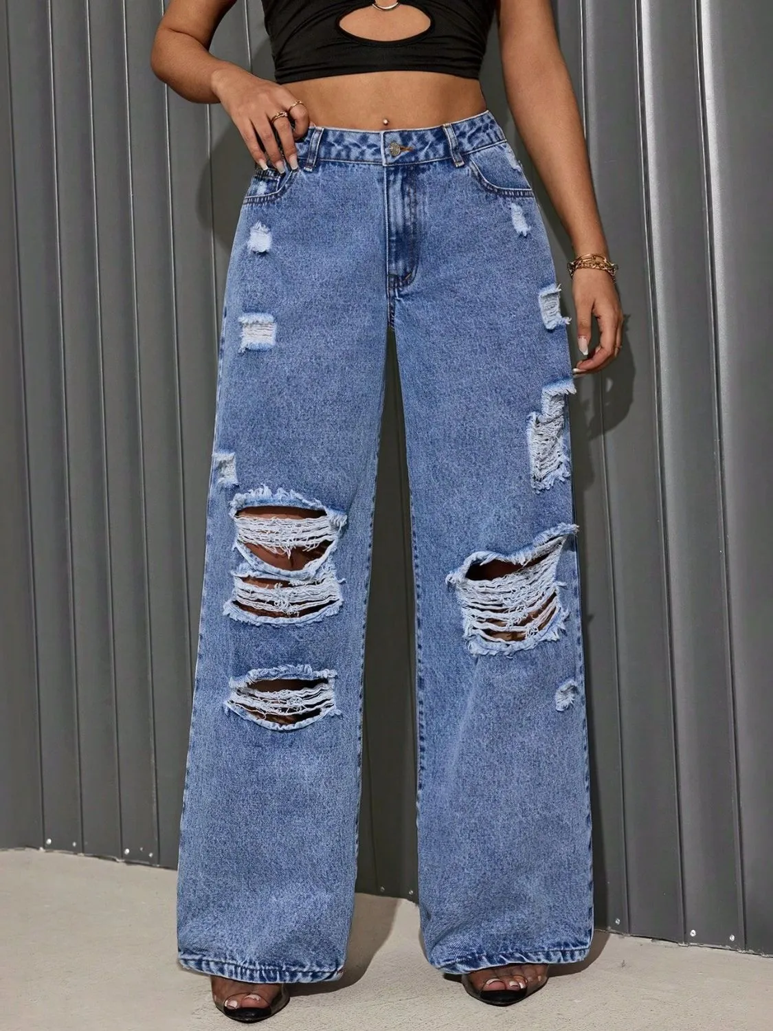 Distressed Wide Leg Jeans sold by Charming Charlie product image thumbnail 5