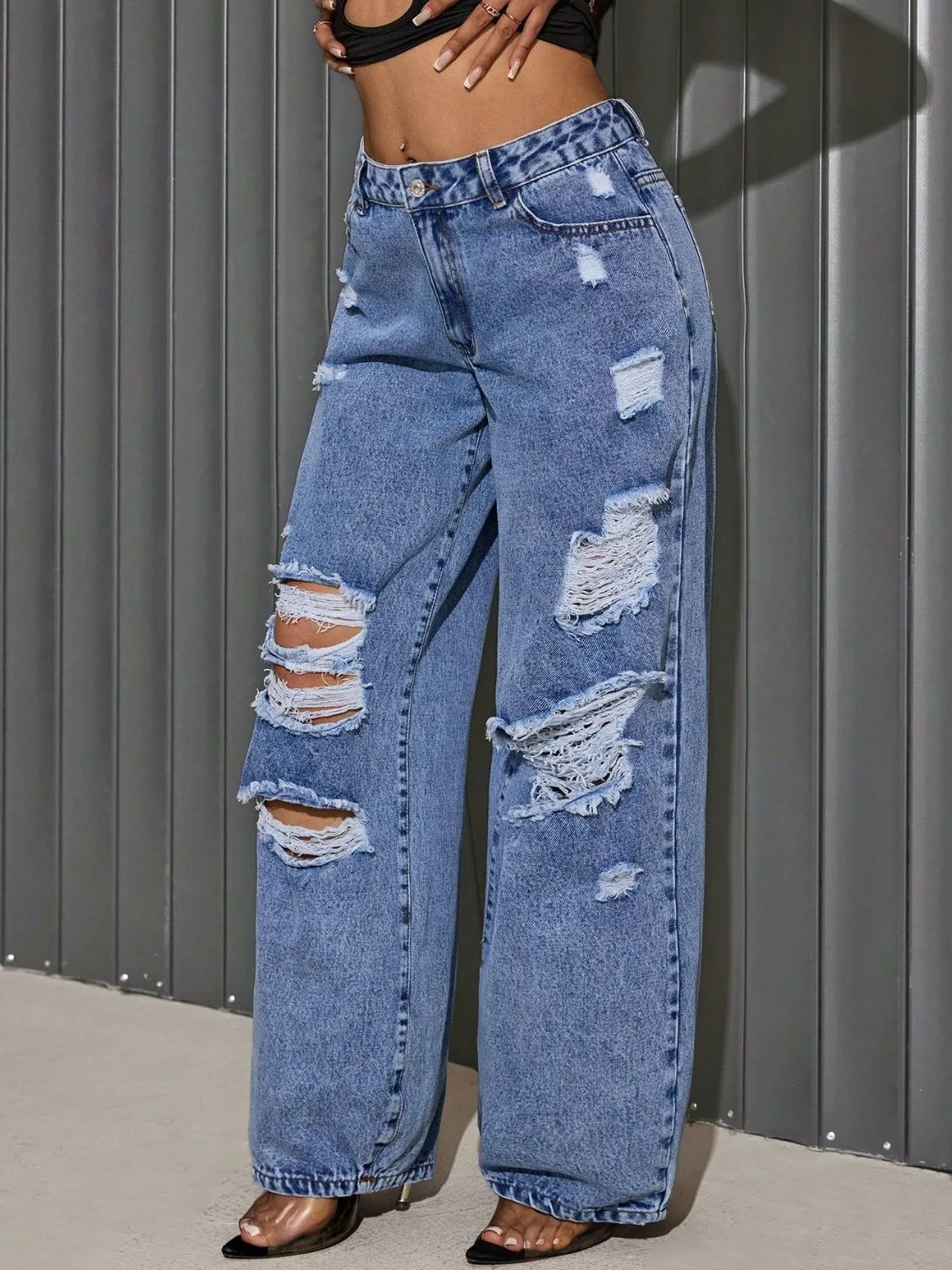 Distressed Wide Leg Jeans sold by Charming Charlie product image thumbnail 2