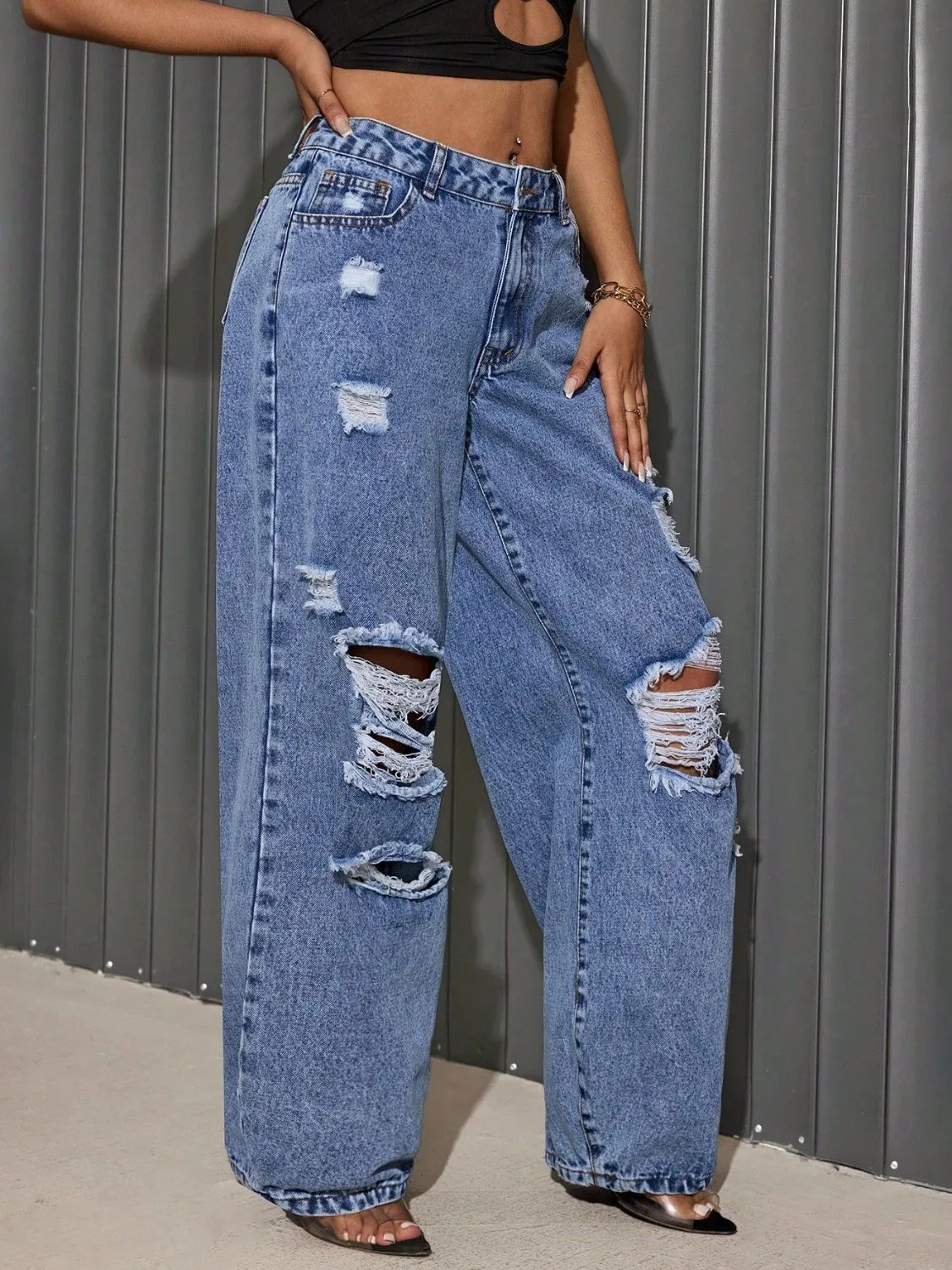 Distressed Wide Leg Jeans sold by Charming Charlie product image thumbnail 3