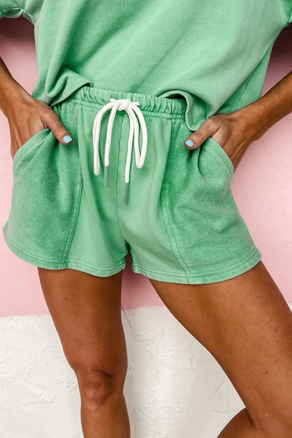 V-Neck Short Sleeve Loose Top and Drawstring Shorts Set sold by Charming Charlie product image thumbnail 3