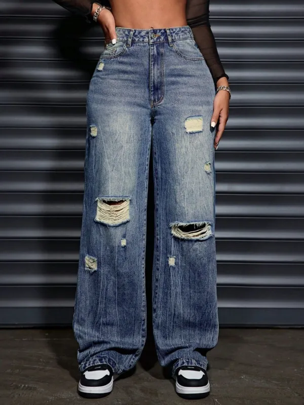 Distressed Wide Leg Jeans with Pockets sold by Charming Charlie