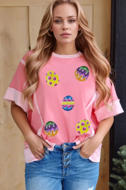 Sequined Easter Egg Short Sleeve T-Shirt sold by Charming Charlie
