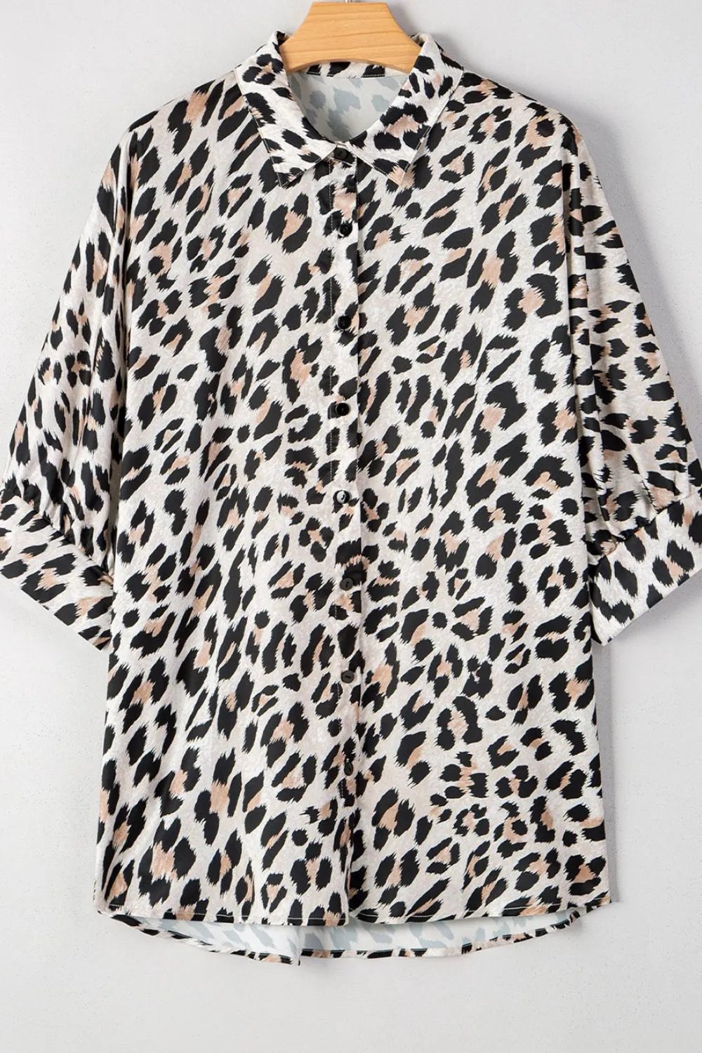 Leopard Print Buttoned 3/4 Sleeve Loose Fit Shirt sold by Charming Charlie product image thumbnail 5