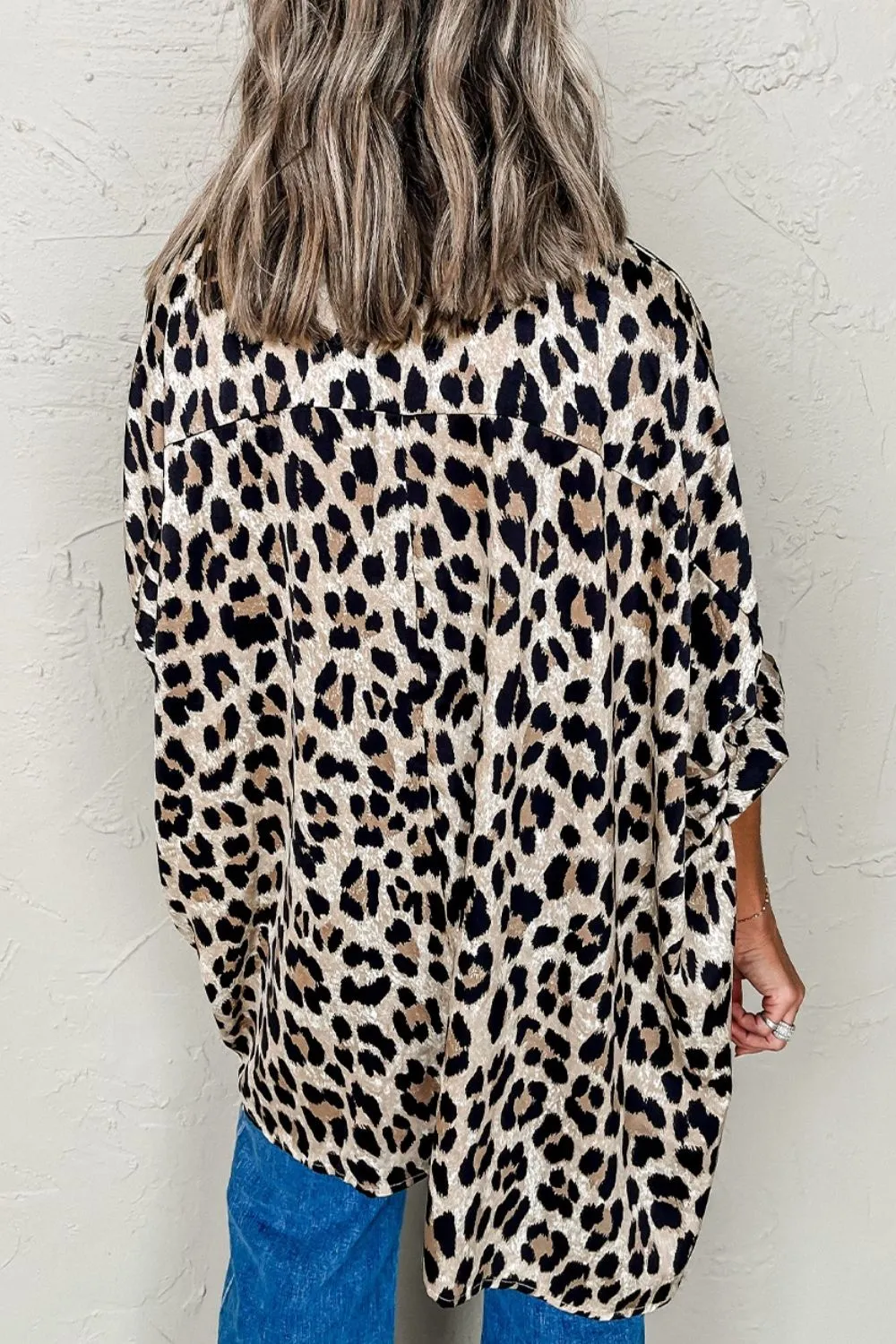 Leopard Print Buttoned 3/4 Sleeve Loose Fit Shirt sold by Charming Charlie product image thumbnail 3