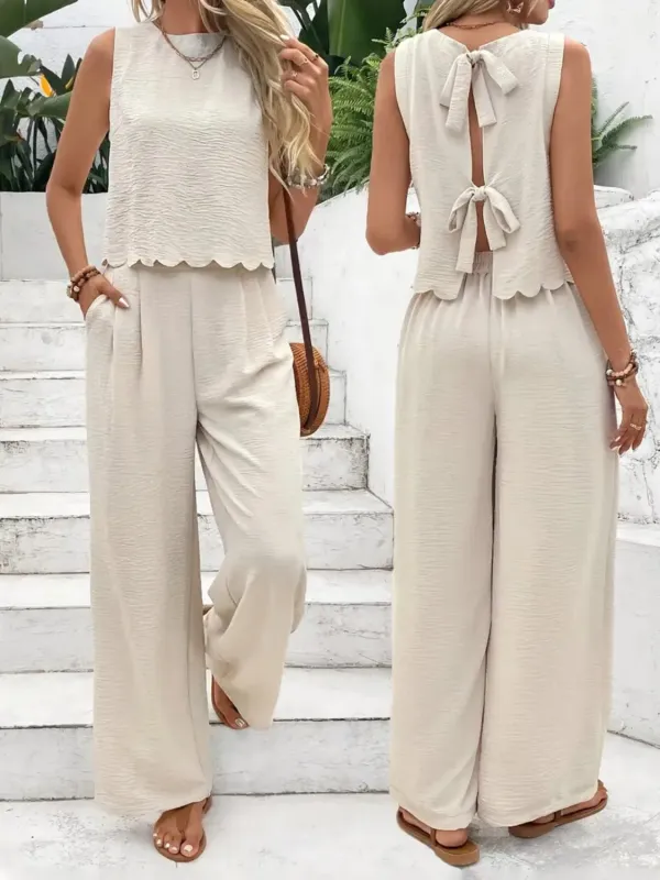 Tie Back Round Neck Top and Pants Set sold by Charming Charlie