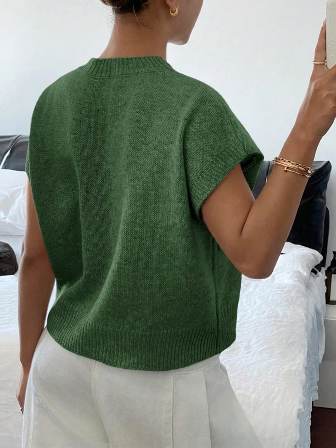Flower Ribbed Hem Round Neck Cap Sleeve Sweater sold by Charming Charlie product image thumbnail 2