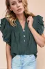 Frilled Notched Ruffled Cap Sleeve Blouse sold by Charming Charlie