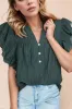 Frilled Notched Ruffled Cap Sleeve Blouse sold by Charming Charlie
