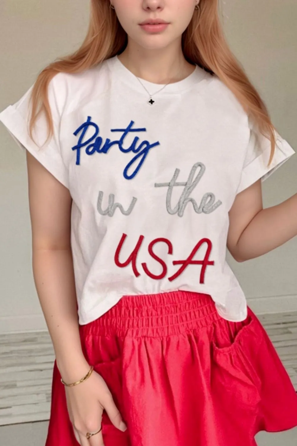 Letter Round Neck Short Sleeve T-Shirt sold by Charming Charlie