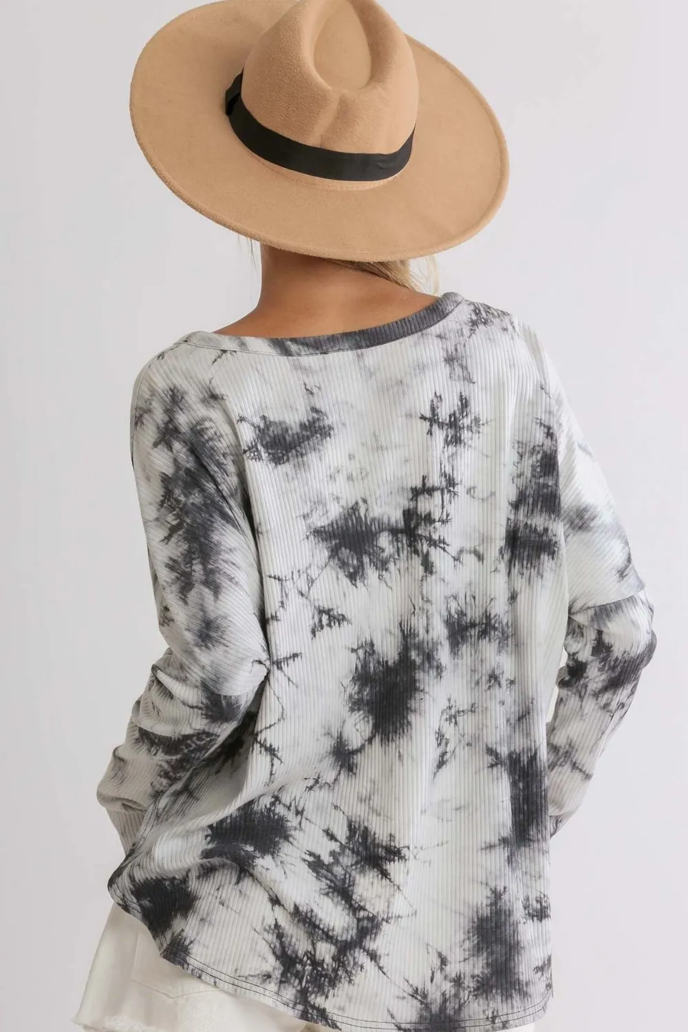 Umgee Full Size Tie Dye Round Neck Ribbed Button Front Top Plus Size sold by Charming Charlie product image thumbnail 4