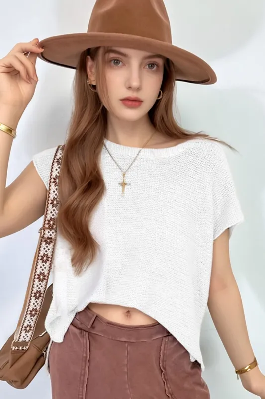 Side Slit Round Neck Knit Top sold by Charming Charlie