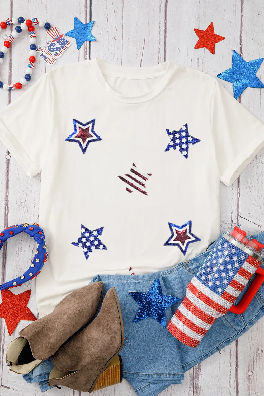 Sequin Star Round Neck Short Sleeve T-Shirt sold by Charming Charlie product image thumbnail 4