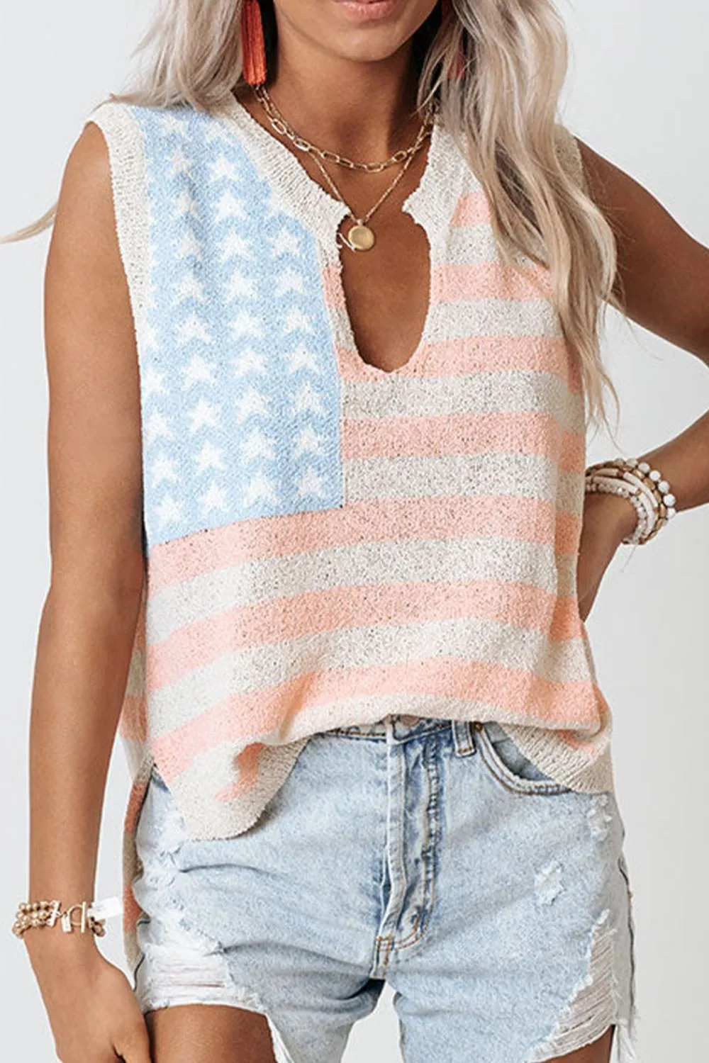 USA Flag Notched Loose Fit Sweater Vest sold by Charming Charlie product image thumbnail 3