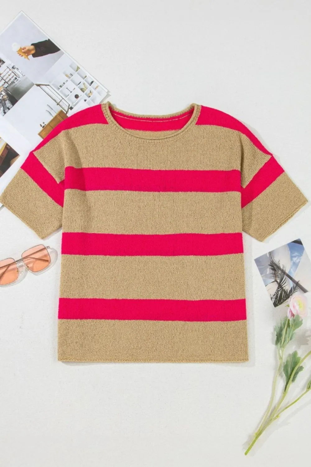 Contrast Striped Crew Neck Lightweight Knit Top sold by Charming Charlie product image thumbnail 4