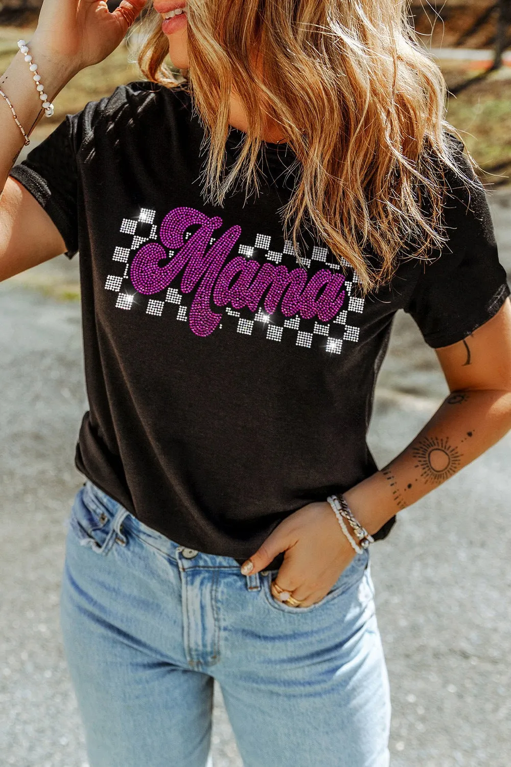 MAMA Rhinestone Letter Round Neck T-Shirt sold by Charming Charlie product image thumbnail 3