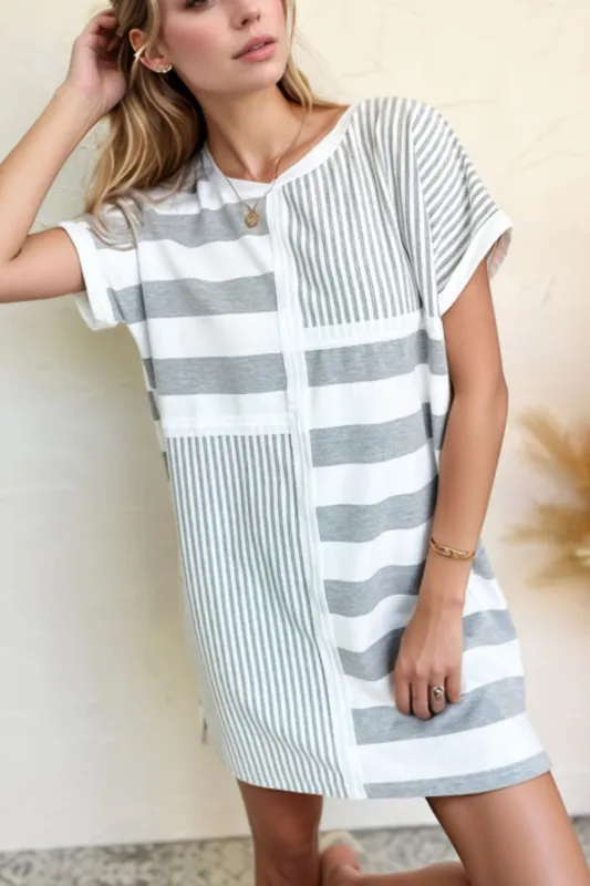 Stripe Mixed Short Sleeve Shift Mini Tee Dress sold by Charming Charlie