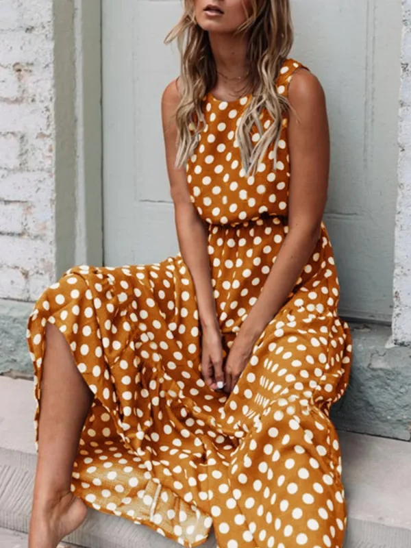 Polka Dot Round Neck Sleeveless Midi Dress sold by Charming Charlie