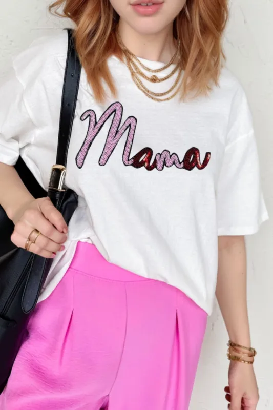 MAMA Sequin Round Neck Short Sleeve T-Shirt sold by Charming Charlie