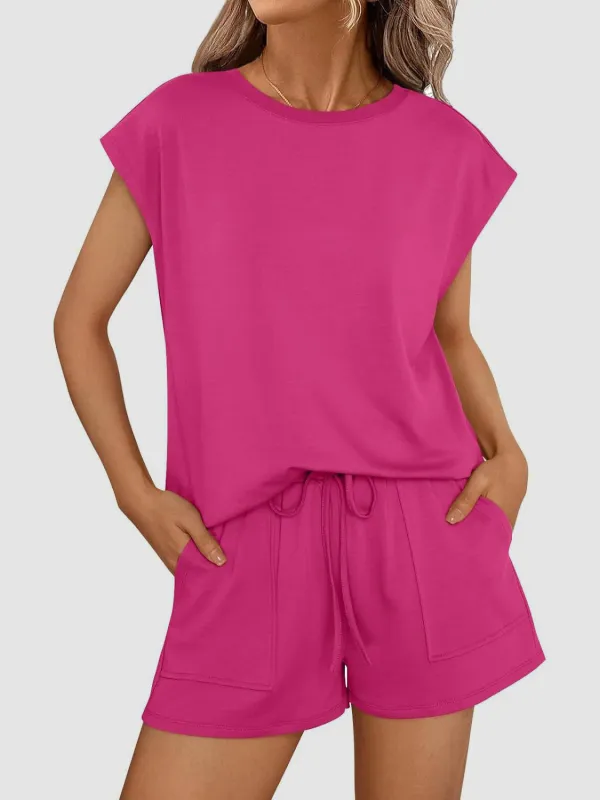 Round Neck Cap Sleeve Top and Shorts Set sold by Charming Charlie