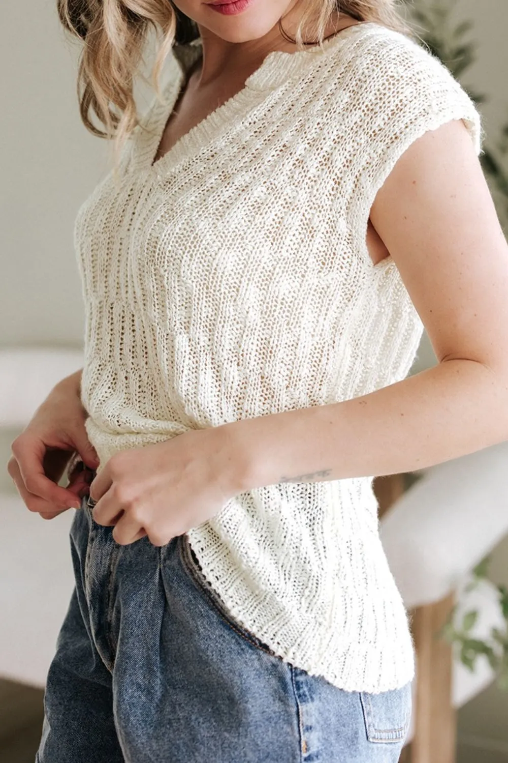 Notched Cap Sleeve Knit Top sold by Charming Charlie product image thumbnail 3