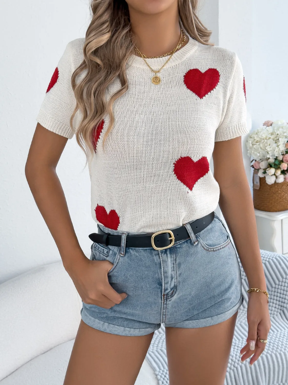 Heart Round Neck Short Sleeve Knit Top sold by Charming Charlie product image thumbnail 3
