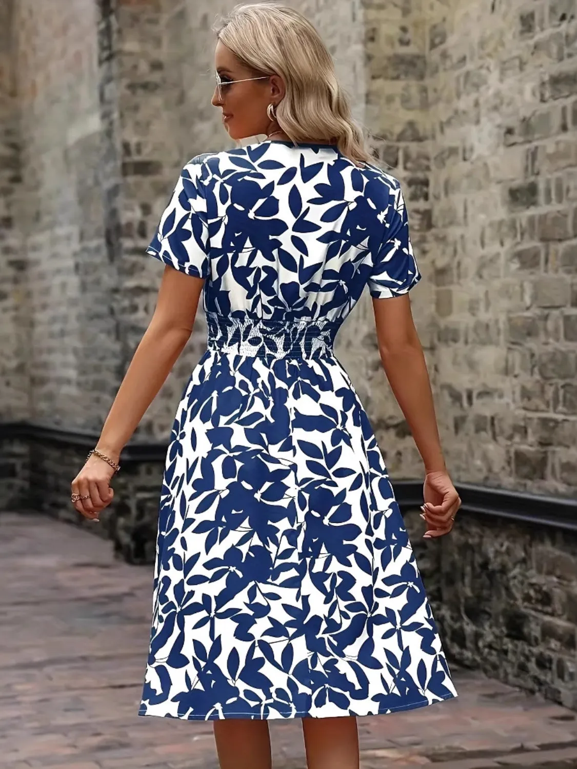 Printed Smocked Surplice Short Sleeve Dress sold by Charming Charlie product image thumbnail 3