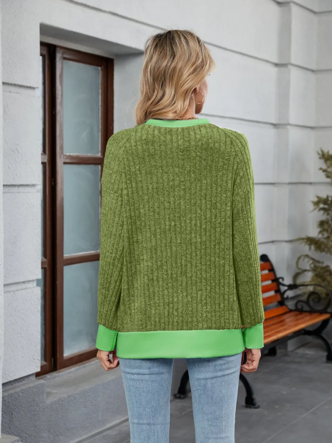 Contrast Trim Round Neck Long Sleeve T-Shirt sold by Charming Charlie product image thumbnail 3