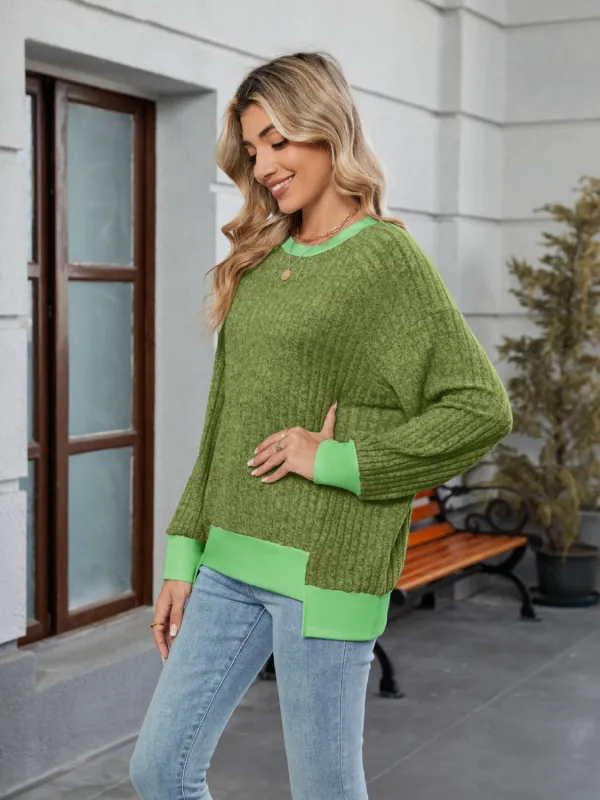 Contrast Trim Round Neck Long Sleeve T-Shirt sold by Charming Charlie