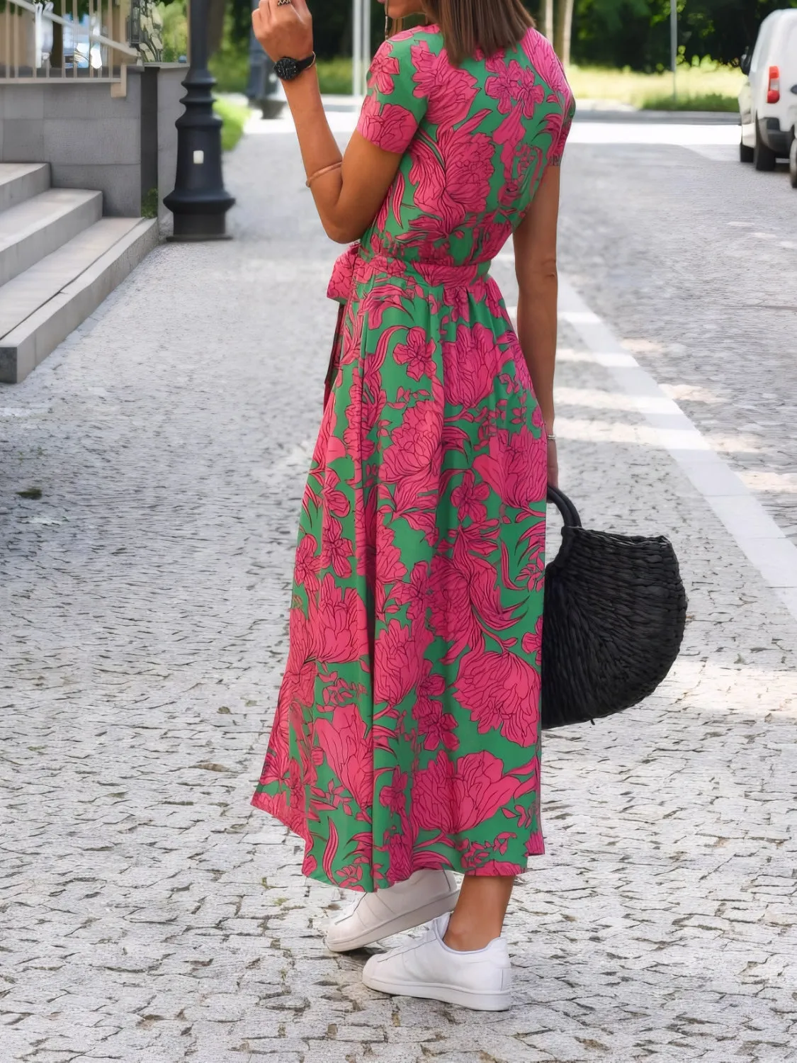 Printed Surplice Short Sleeve Dress sold by Charming Charlie product image thumbnail 3