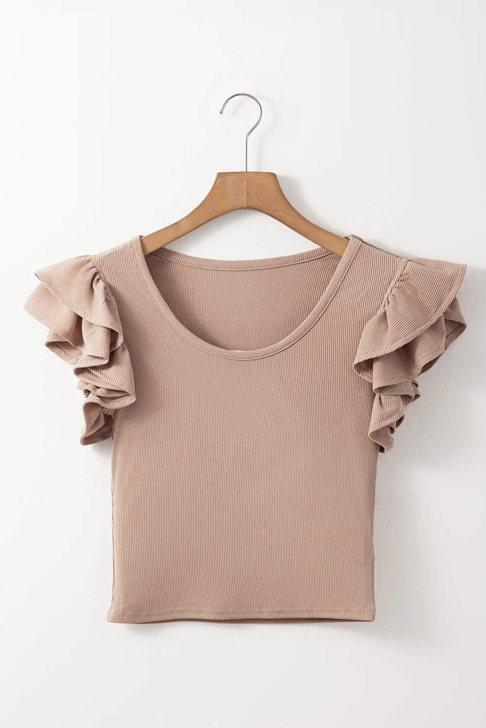 Ribbed Knit Ruffled Cap Sleeve Slim Fit Top sold by Charming Charlie product image thumbnail 5