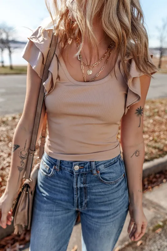 Ribbed Knit Ruffled Cap Sleeve Slim Fit Top sold by Charming Charlie