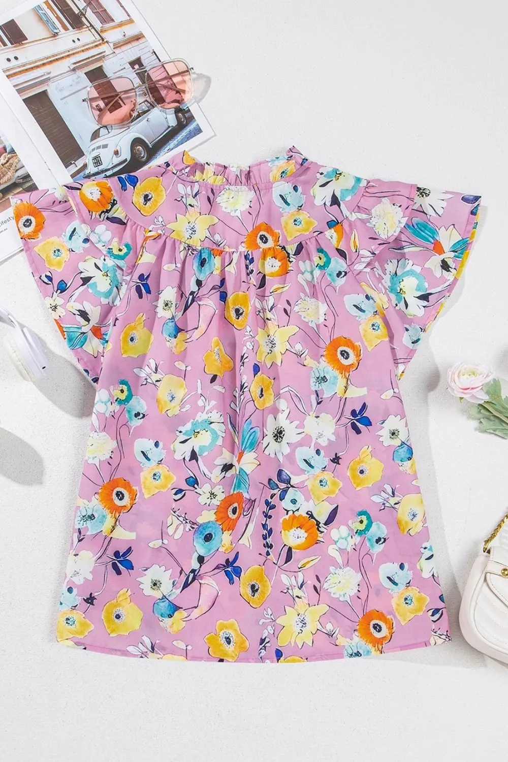 Printed Notched Double Layered Ruffle Sleeve Blouse sold by Charming Charlie product image thumbnail 4